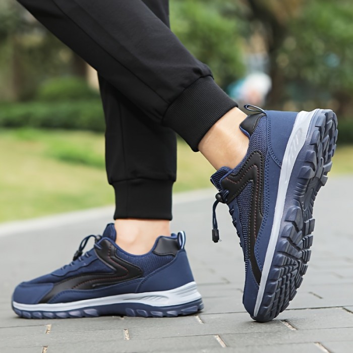 Plus Size Men's Trendy Solid Sneakers With Rotating Buckle, Comfy Non Slip Casual Durable Shoes For Men's Outdoor Activities